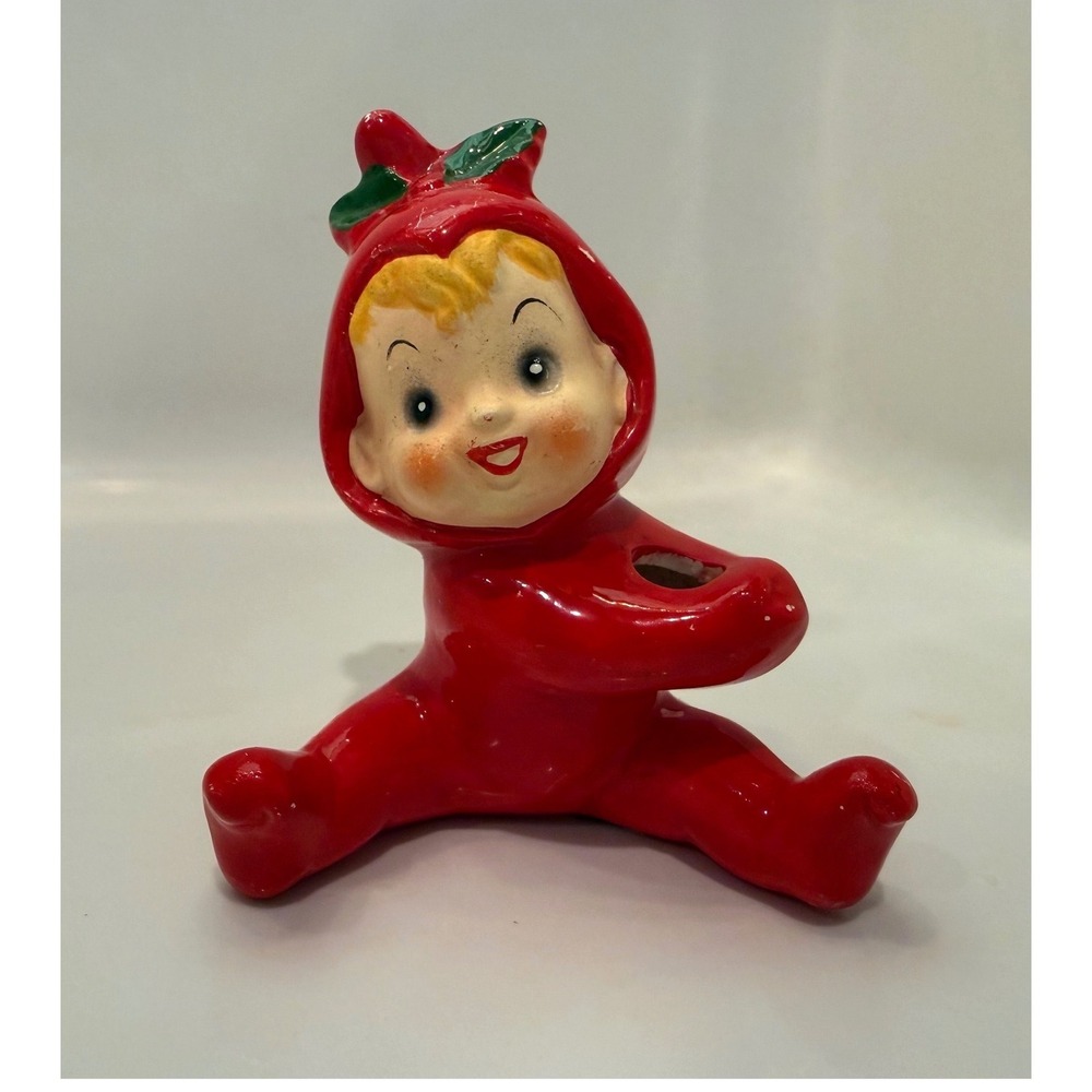 Vintage 1950s Josef Originals Pixie Elf Apple Japan Anthropomorphic Figurine Red